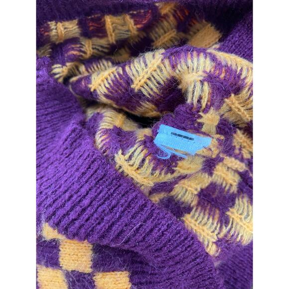 Zara Women's M Purple Orange Check Scoop Neck Crop Cardigan Sweater * - Picture 3 of 4